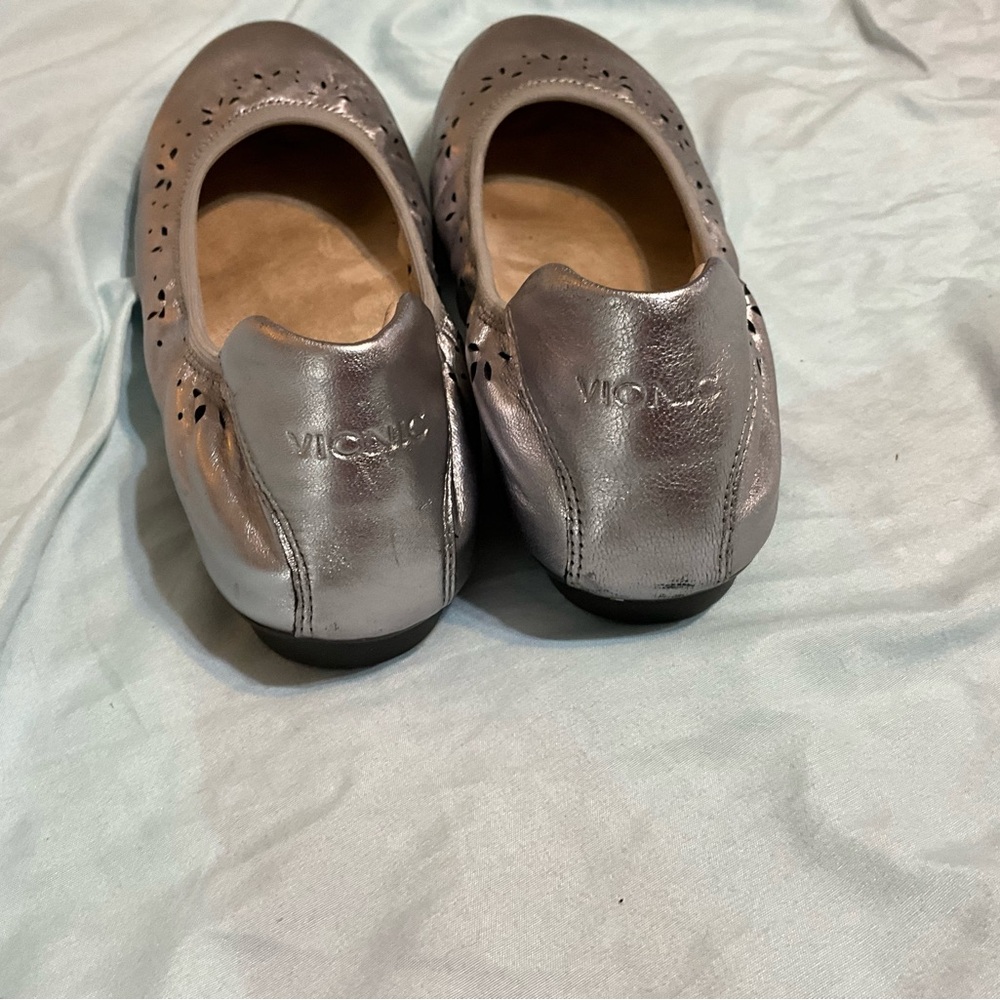 Vionic Silver Flats with Slip-On Design and Decorative Perforated Detailing